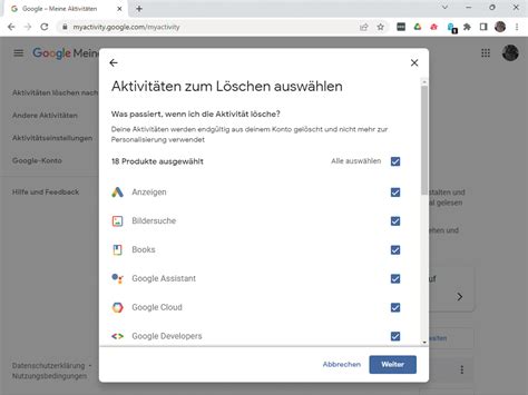 myactivity.google.com auf deutsch|Aktivitäten löschen .